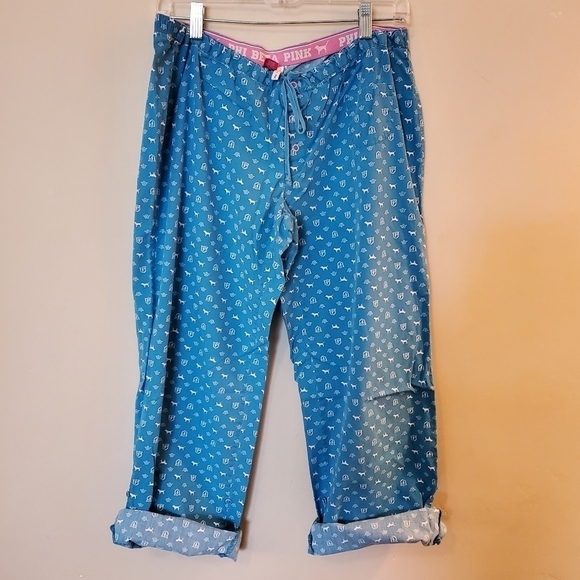 PINK VICTORIA'S SECRET Y2K PHI BETA PINK COTTON SLEEP LOUNGE PANTS BLUE WOMEN M - Picture 5 of 16